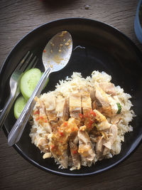 High angle view of food in bowl on table