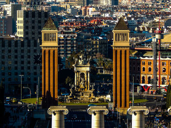 High angle view of buildings in city