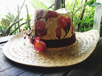 Close-up of hat in basket