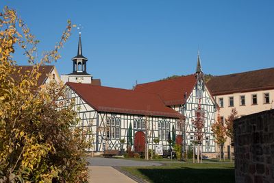 Traditional building against clear blue sky