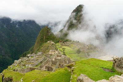 High angle view of machu picchu against sky