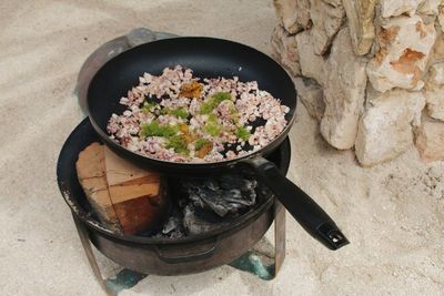 High angle view of food on table