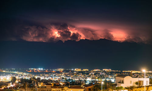 Aerial view of townscape against sky during sunset