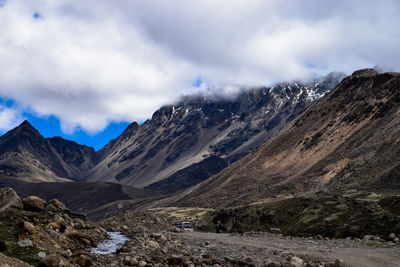 Scenic view of snowcapped mountains against sky