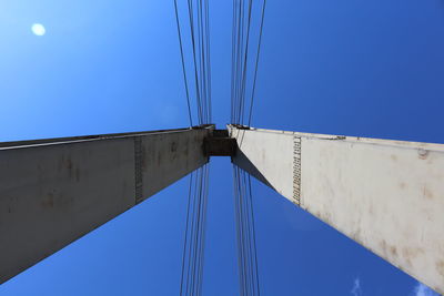 Low angle view of bridge against clear blue sky