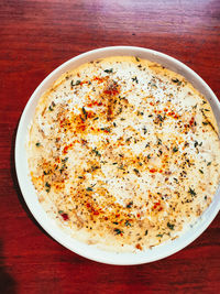 High angle view of food in bowl on table