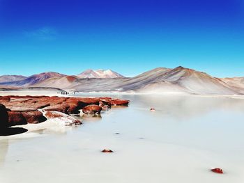 Scenic view of desert against blue sky