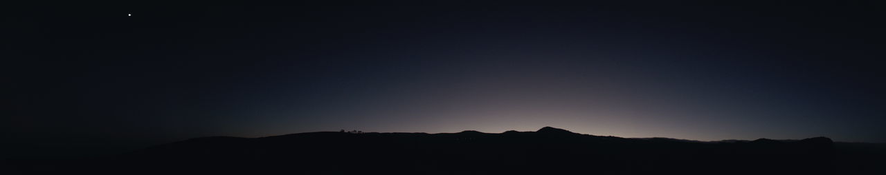 Low angle view of silhouette mountain against clear sky