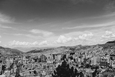 High angle view of cityscape against sky