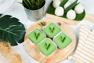 High angle view of vegetables on cutting board