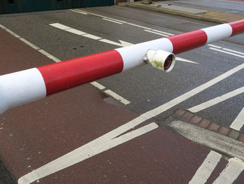 Close-up of traffic cones on road