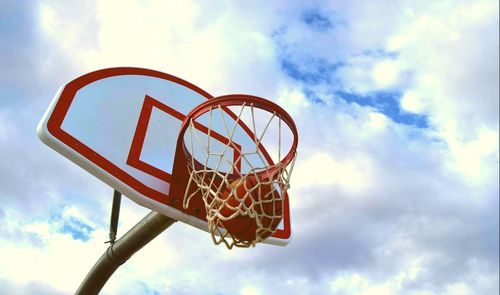 Low angle view of basketball hoop against sky