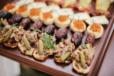 High angle view of food arranged in plate