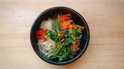 High angle view of food in bowl on table