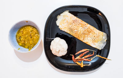 High angle view of breakfast in bowl on table