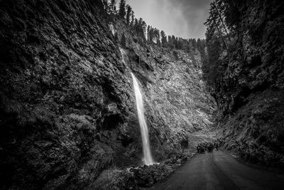 Black and white effect of deep valley incised by a stream,  rocca pietore, dolomites, italy