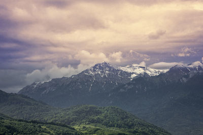 Scenic view of snowcapped mountains against sky