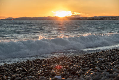 Scenic view of sea during sunset