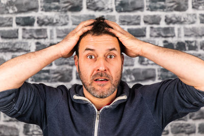 Close-up portrait of a man making face