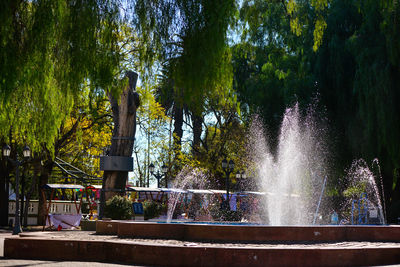 Fountain against trees