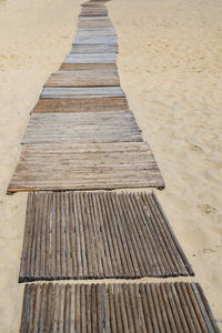 High angle view of wooden boardwalk on beach