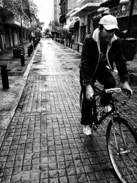 Man on bicycle in city