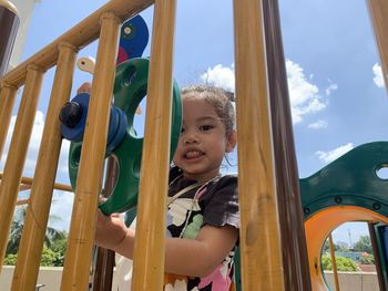 High angle view of girl playing in playground