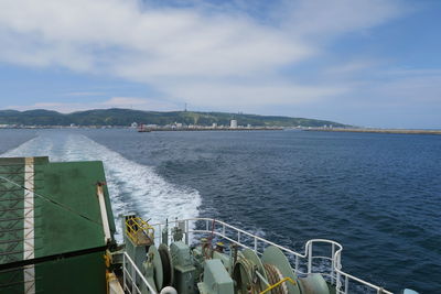 High angle view of bay against sky