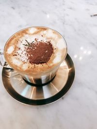 High angle view of coffee on table