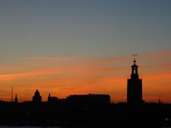 Silhouette buildings at sunset