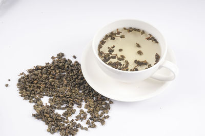 Close-up of coffee over white background