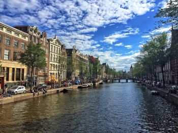 Panoramic view of river and city against sky