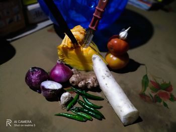 Close-up of fresh vegetables on table