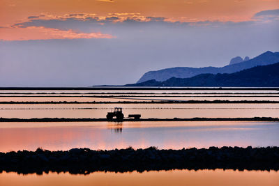 Scenic view of lake against sky during sunset