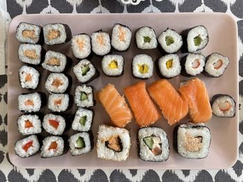 Directly above shot of sushi in plate