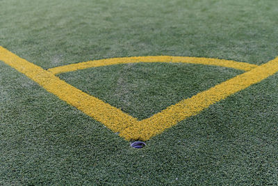 High angle view of soccer field