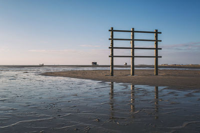 Scenic view of beach against sky during sunset