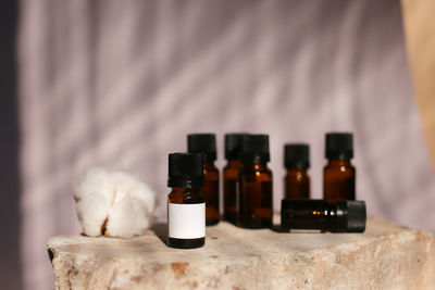 Close-up of bottles on table