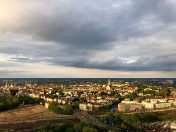 High angle view of townscape against sky