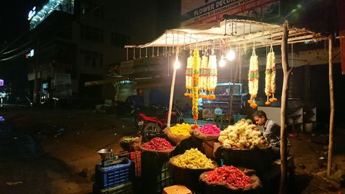 View of market stall at night