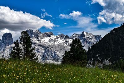 Scenic view of snowcapped mountains against sky