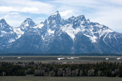 Scenic view of snowcapped mountains against sky