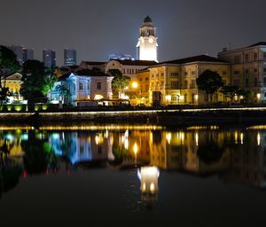 Victoria theatre by river at night