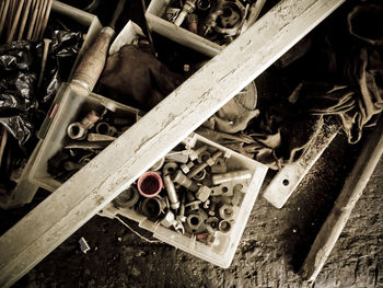 High angle view of abandoned container