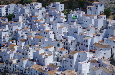 High angle view of buildings in town