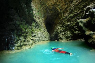 Scenic view of sea in cave