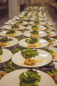 High angle view of meal served on table