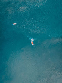 High angle view of people swimming in sea