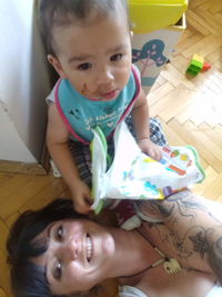 Portrait of cute baby at home