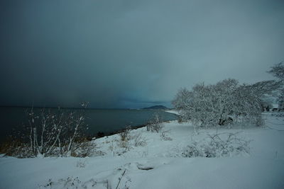 Snowy morning of biwako lake